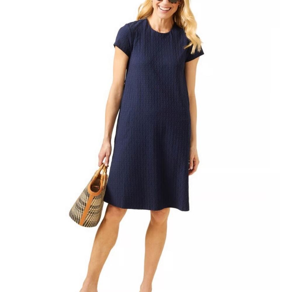 J. McLaughlin Catalina Cloth Swing Dress Womens XS Blue Textured Pockets Comfort